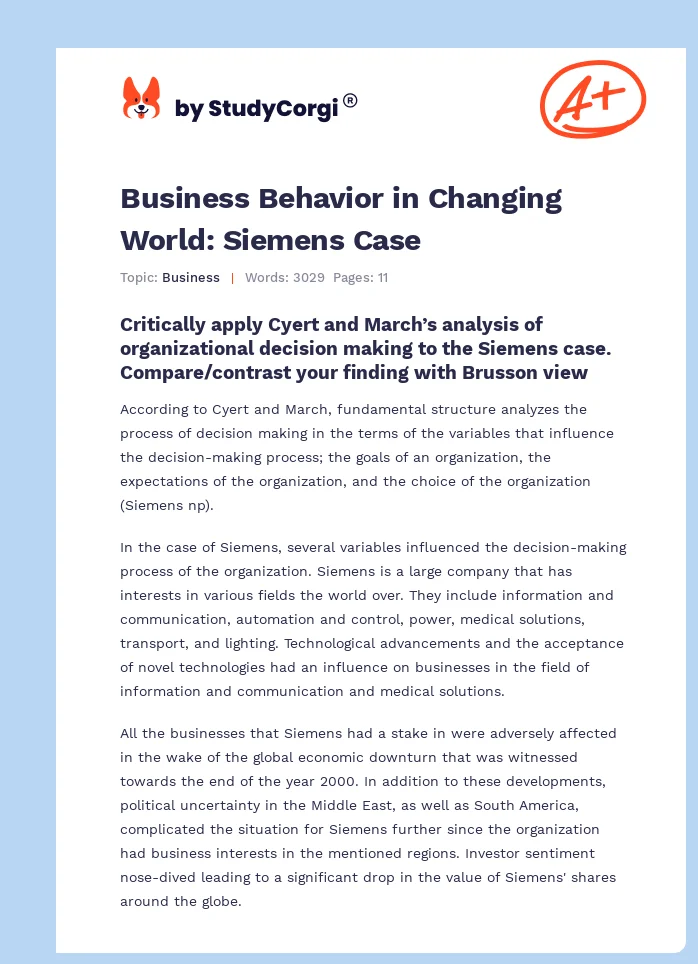 Business Behavior in Changing World: Siemens Case. Page 1