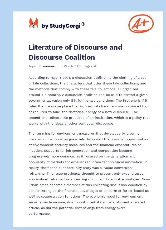 Literature of Discourse and Discourse Coalition. Page 1
