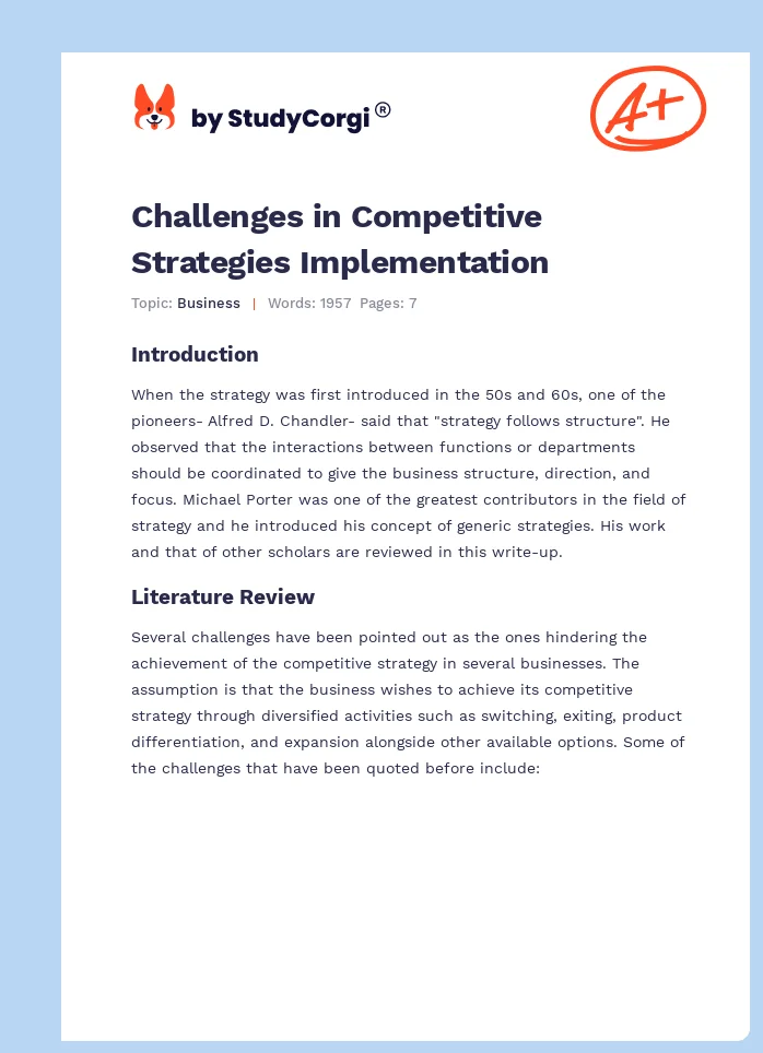 Challenges in Competitive Strategies Implementation. Page 1