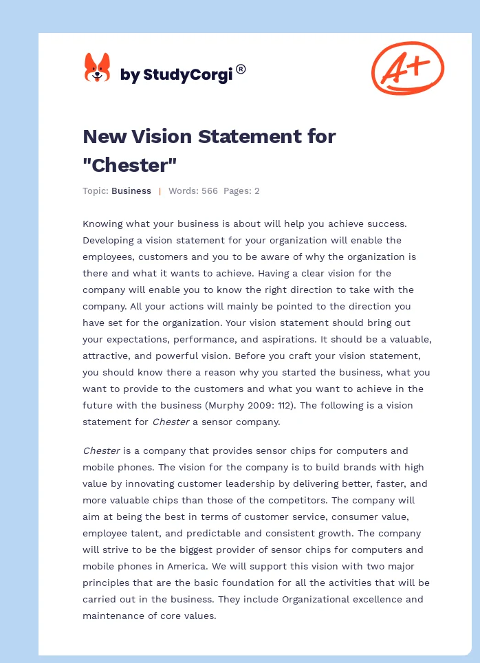 New Vision Statement for "Chester". Page 1