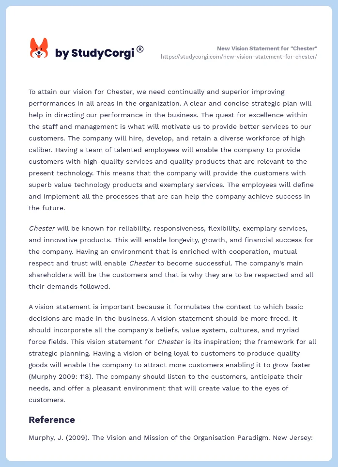 New Vision Statement for "Chester". Page 2