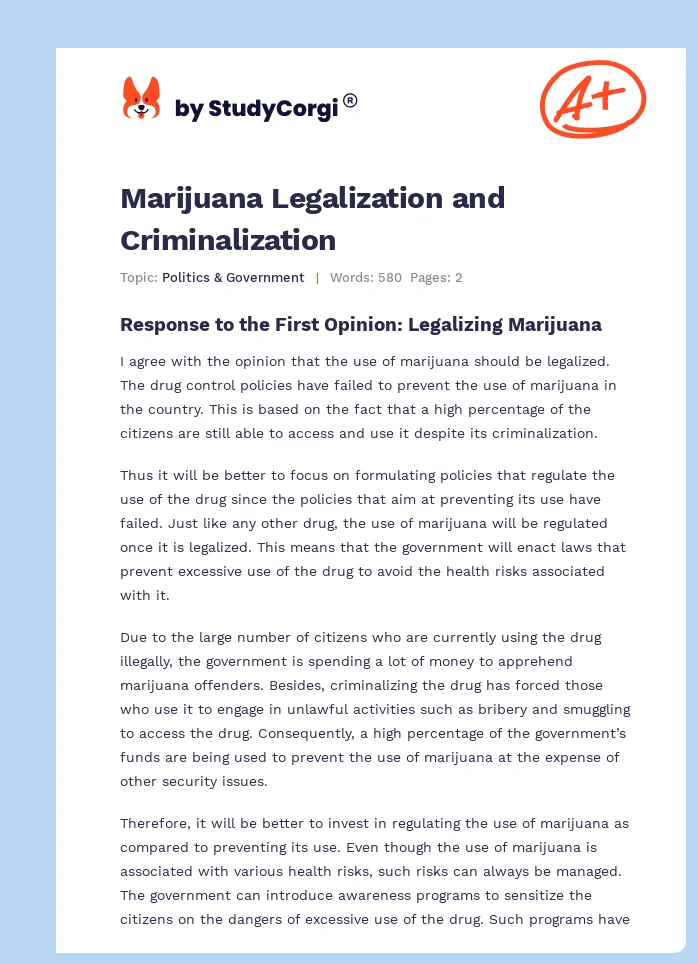 Marijuana Legalization and Criminalization. Page 1