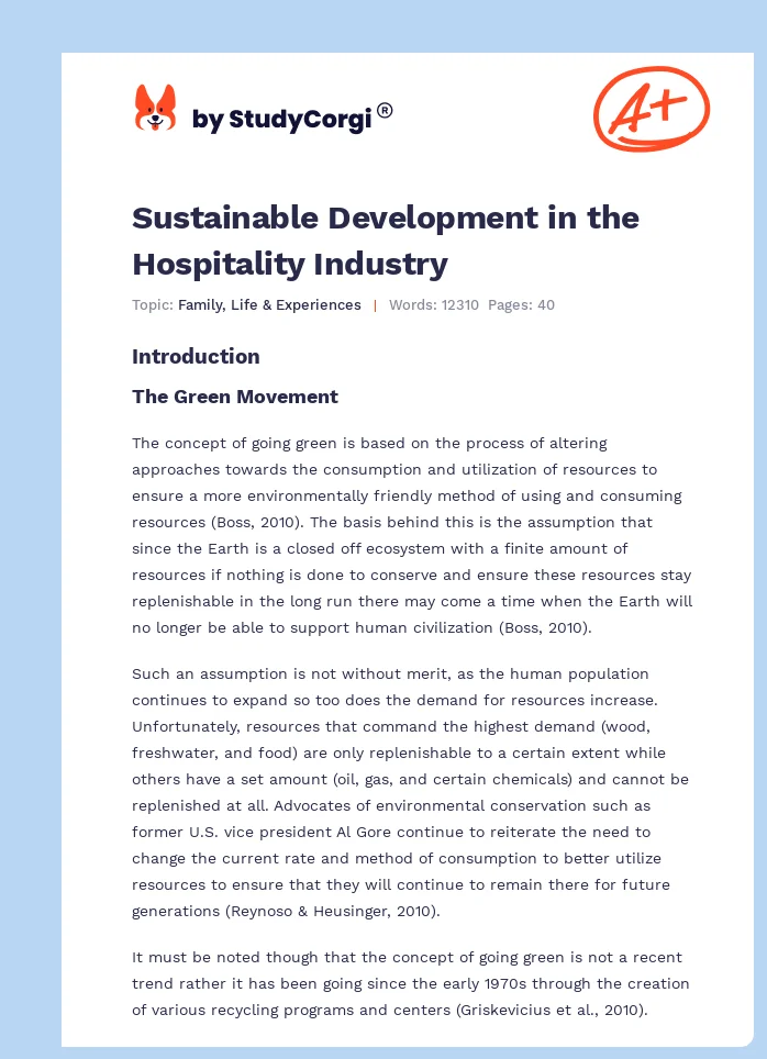 Sustainable Development in the Hospitality Industry. Page 1