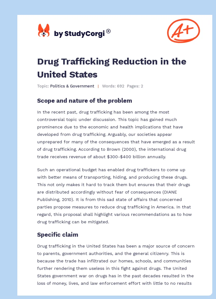 Drug Trafficking Reduction in the United States. Page 1