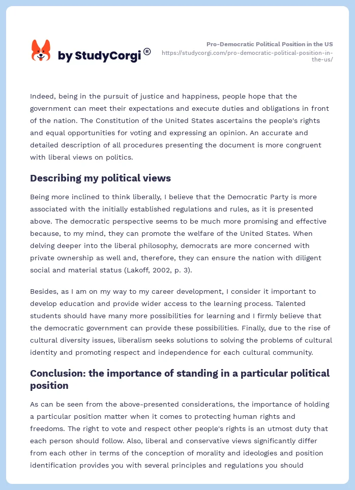 Pro-Democratic Political Position in the US. Page 2