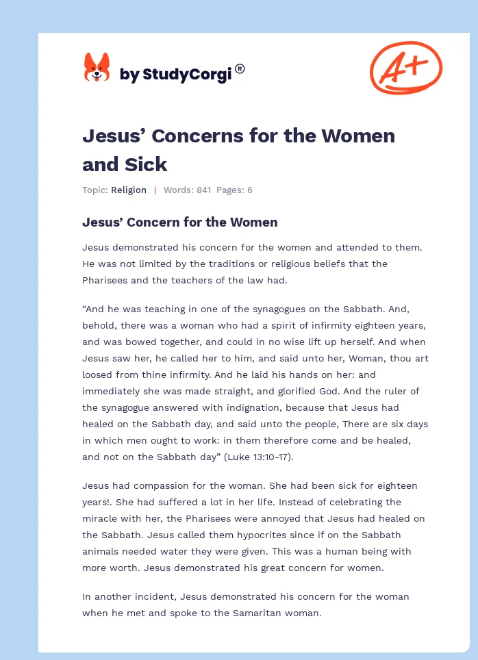 Jesus’ Concerns for the Women and Sick. Page 1