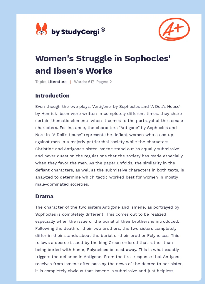 Women's Struggle in Sophocles' and Ibsen's Works. Page 1