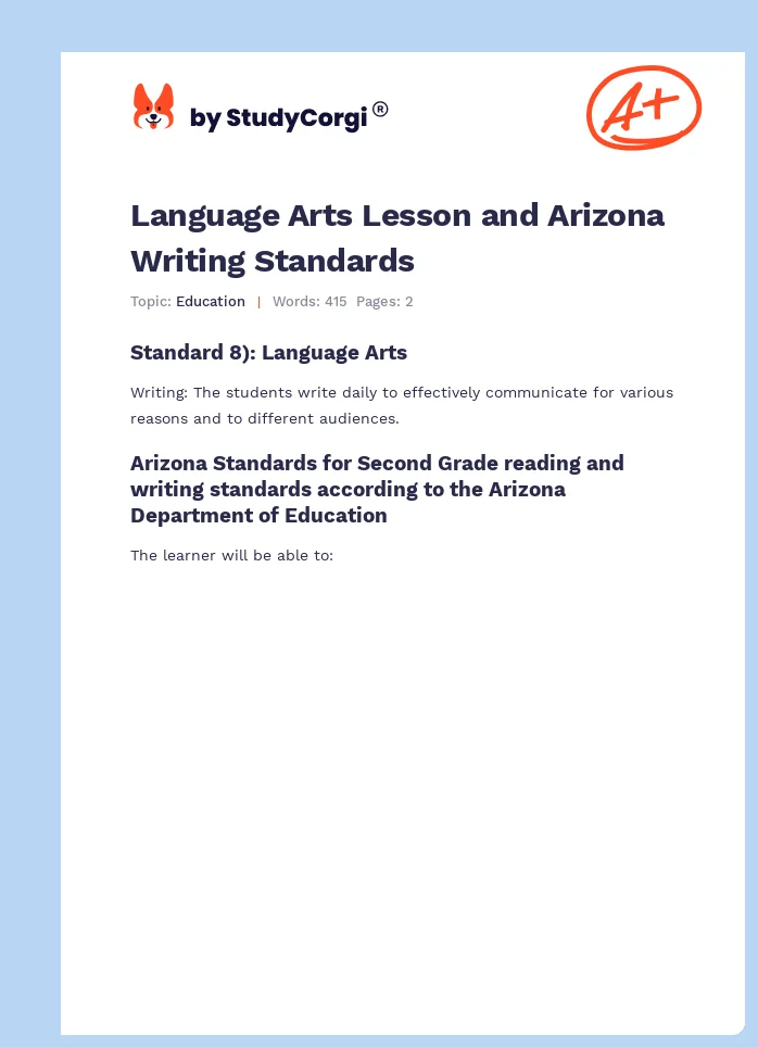 Language Arts Lesson and Arizona Writing Standards. Page 1
