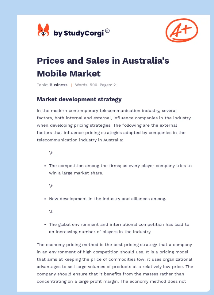 Prices and Sales in Australia’s Mobile Market. Page 1