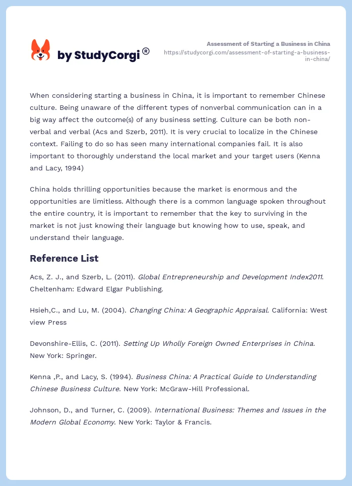 Assessment of Starting a Business in China. Page 2