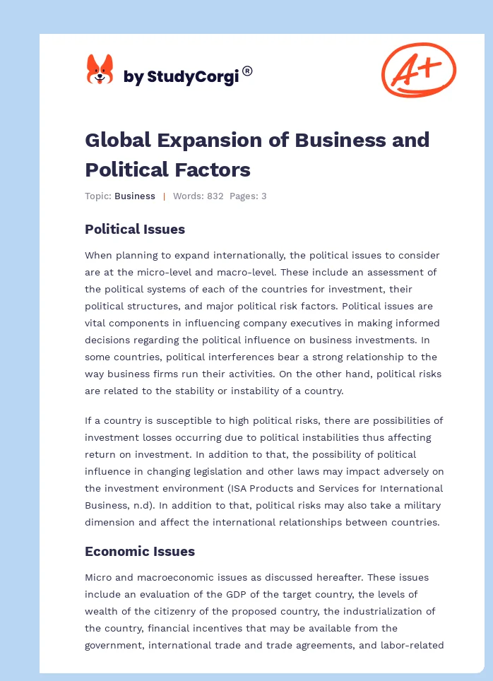 Global Expansion of Business and Political Factors. Page 1