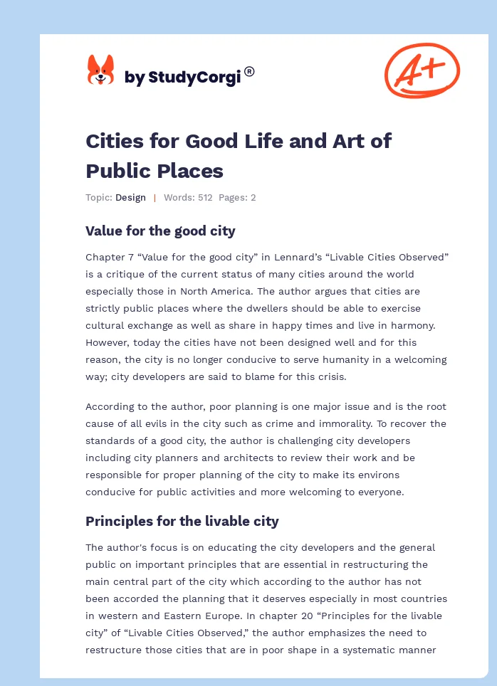 Cities for Good Life and Art of Public Places. Page 1