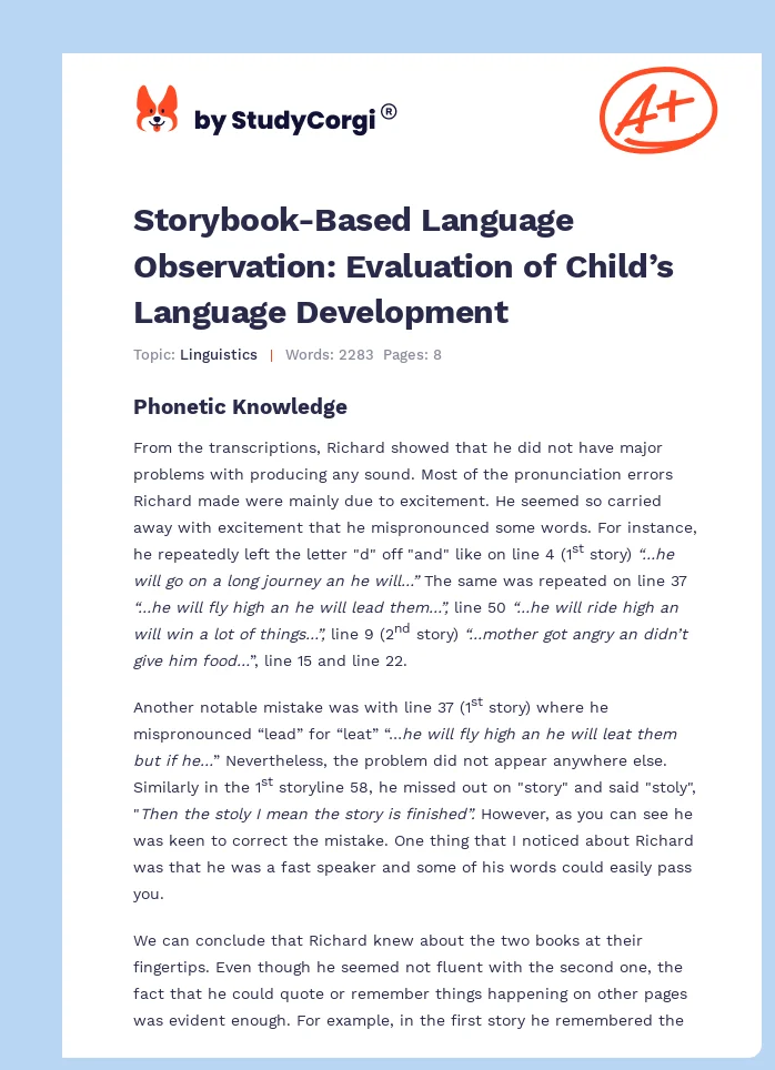 Storybook-Based Language Observation: Evaluation of Child’s Language Development. Page 1