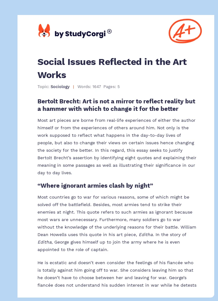 Social Issues Reflected in the Art Works. Page 1