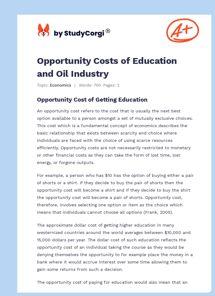 Opportunity Costs of Education and Oil Industry. Page 1