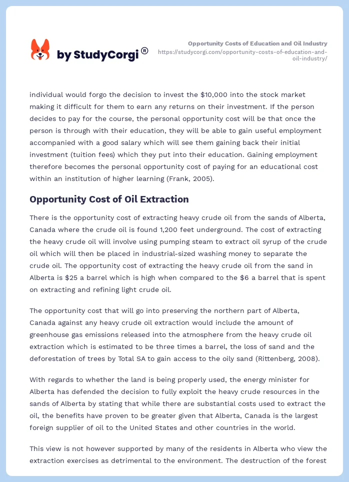 Opportunity Costs of Education and Oil Industry. Page 2