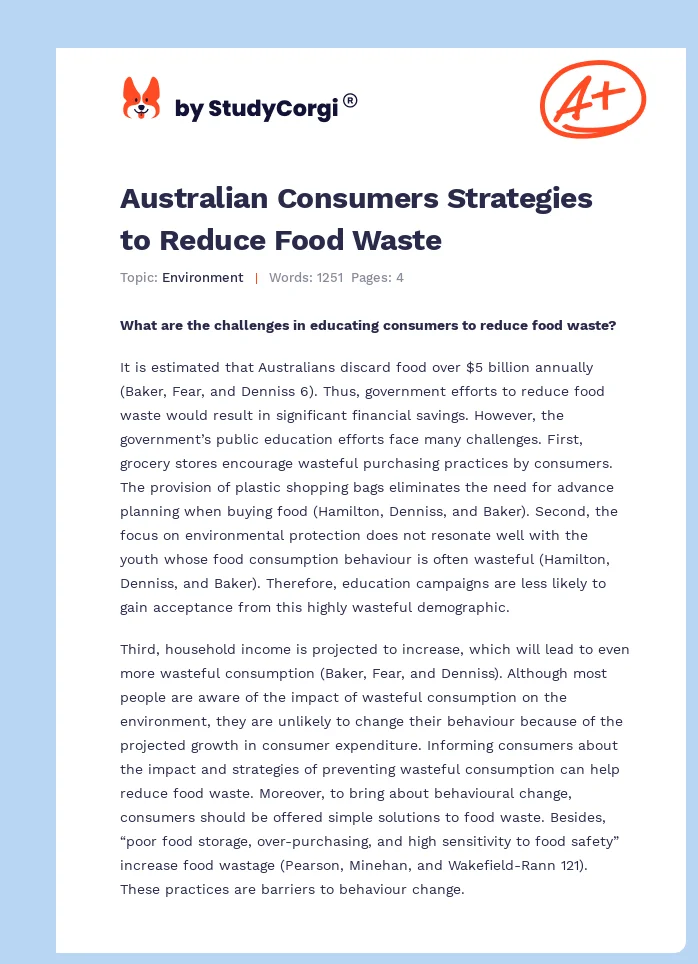 Australian Consumers Strategies to Reduce Food Waste. Page 1