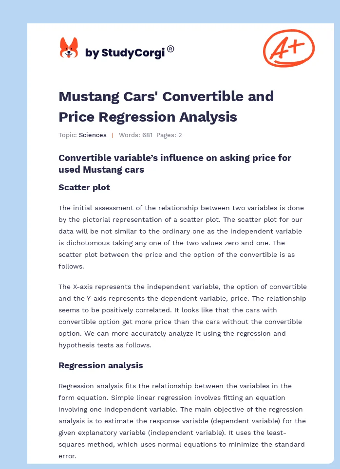Mustang Cars' Convertible and Price Regression Analysis. Page 1
