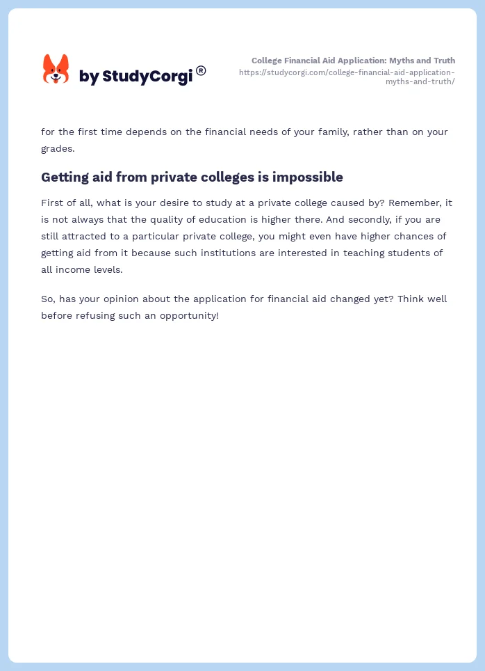 College Financial Aid Application: Myths and Truth. Page 2