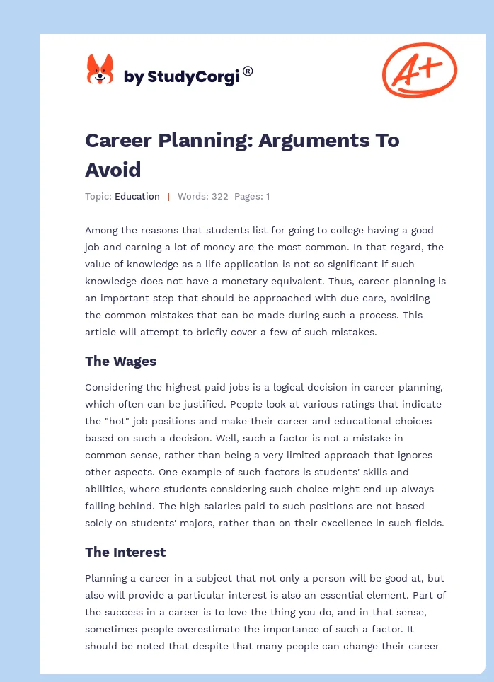 Career Planning: Arguments To Avoid. Page 1