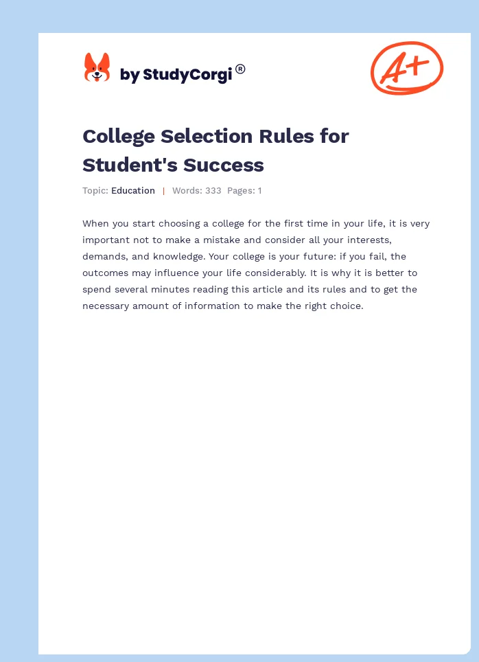 College Selection Rules for Student's Success. Page 1