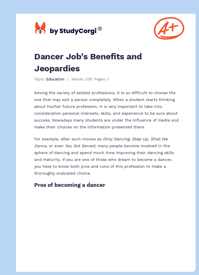Dancer Job’s Benefits and Jeopardies. Page 1