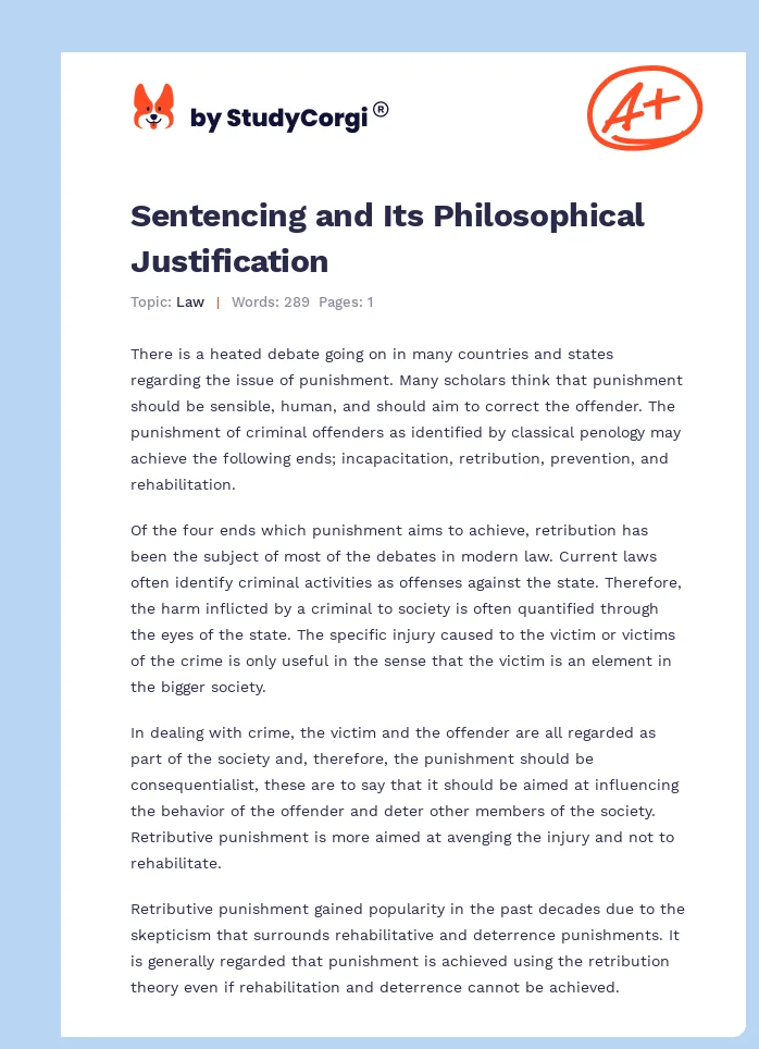 Sentencing and Its Philosophical Justification. Page 1