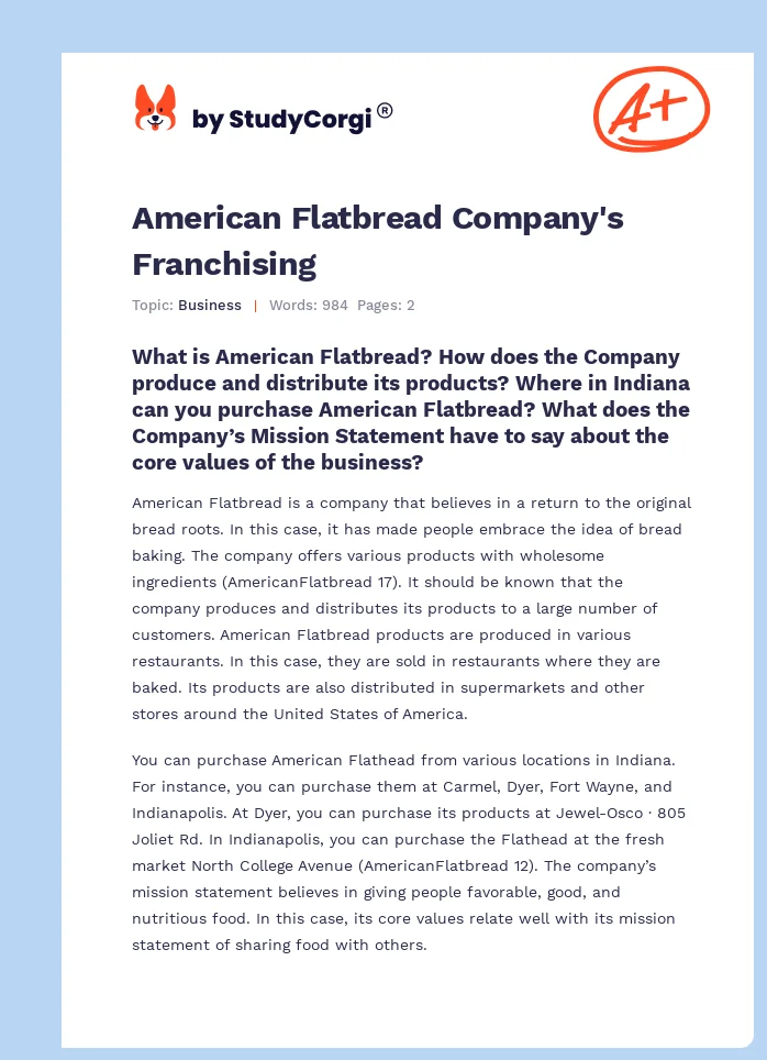 American Flatbread Company's Franchising. Page 1