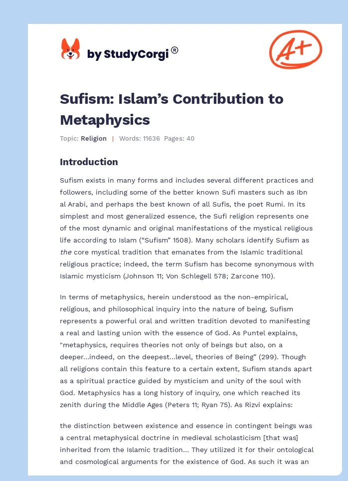 Sufism: Islam’s Contribution to Metaphysics. Page 1