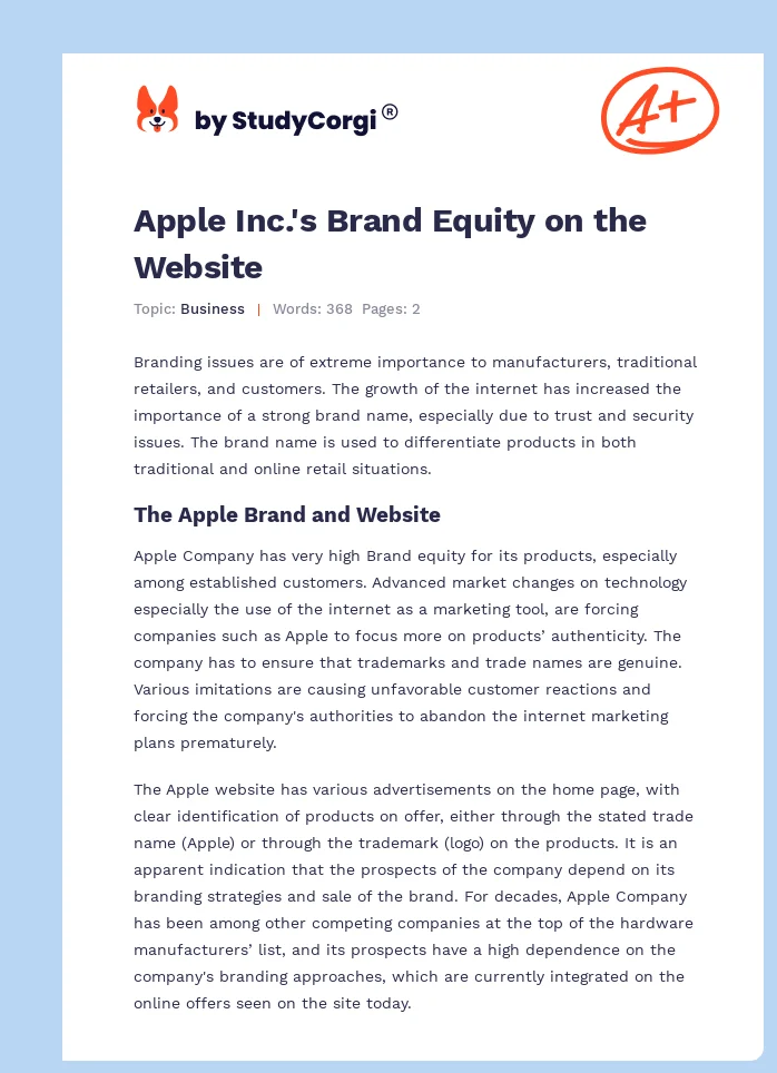Apple Inc.'s Brand Equity on the Website. Page 1