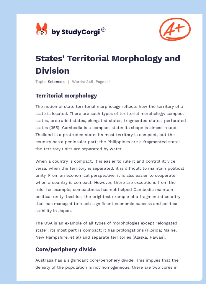 States' Territorial Morphology and Division. Page 1