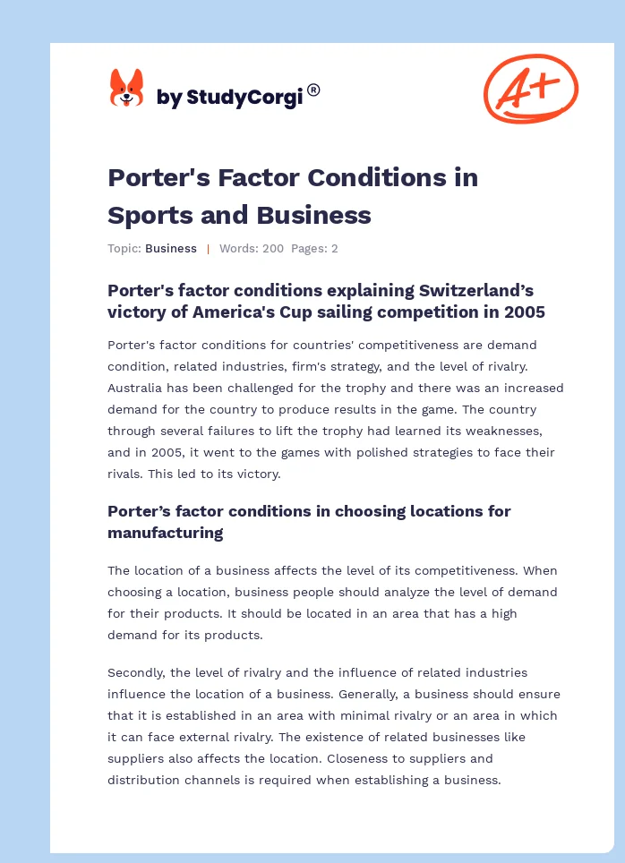 Porter's Factor Conditions in Sports and Business. Page 1