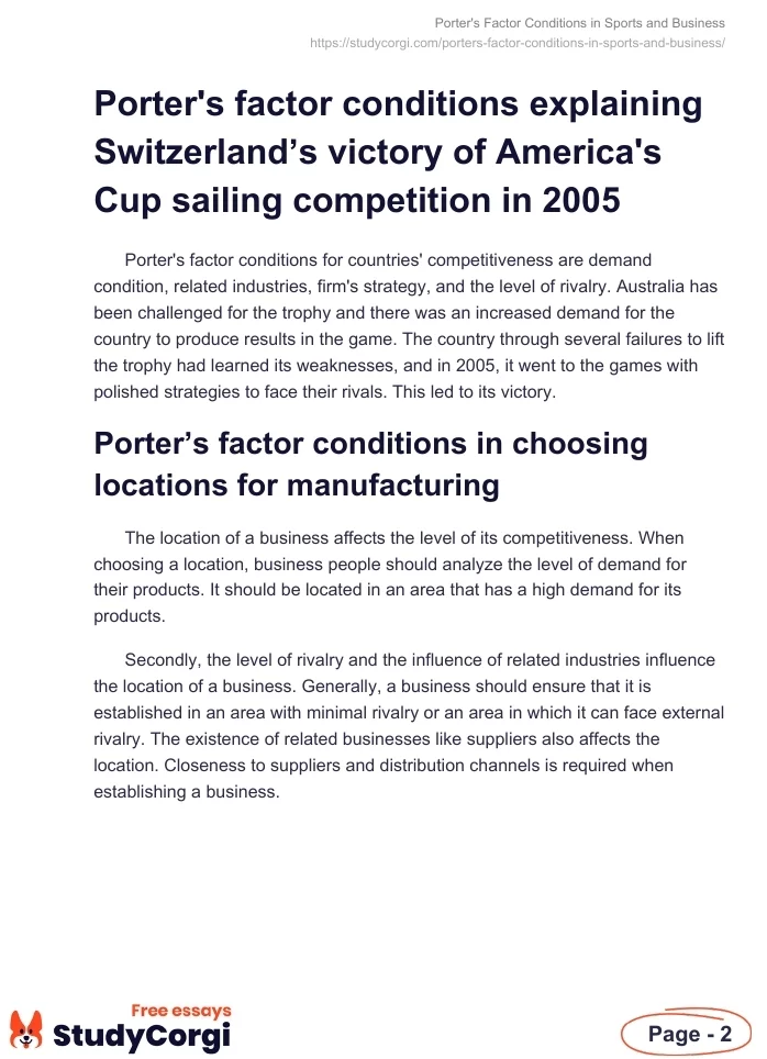 Porter's Factor Conditions in Sports and Business. Page 2