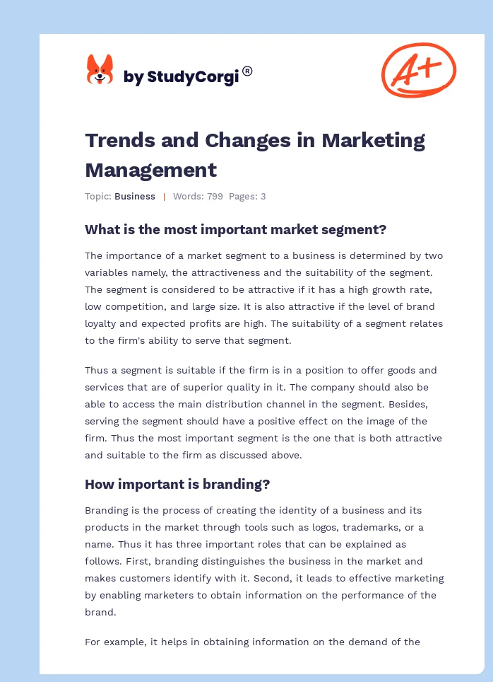 Trends and Changes in Marketing Management. Page 1