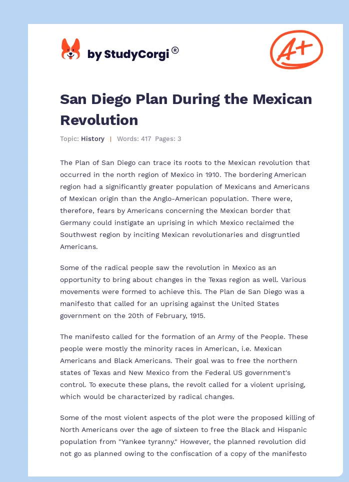San Diego Plan During the Mexican Revolution. Page 1