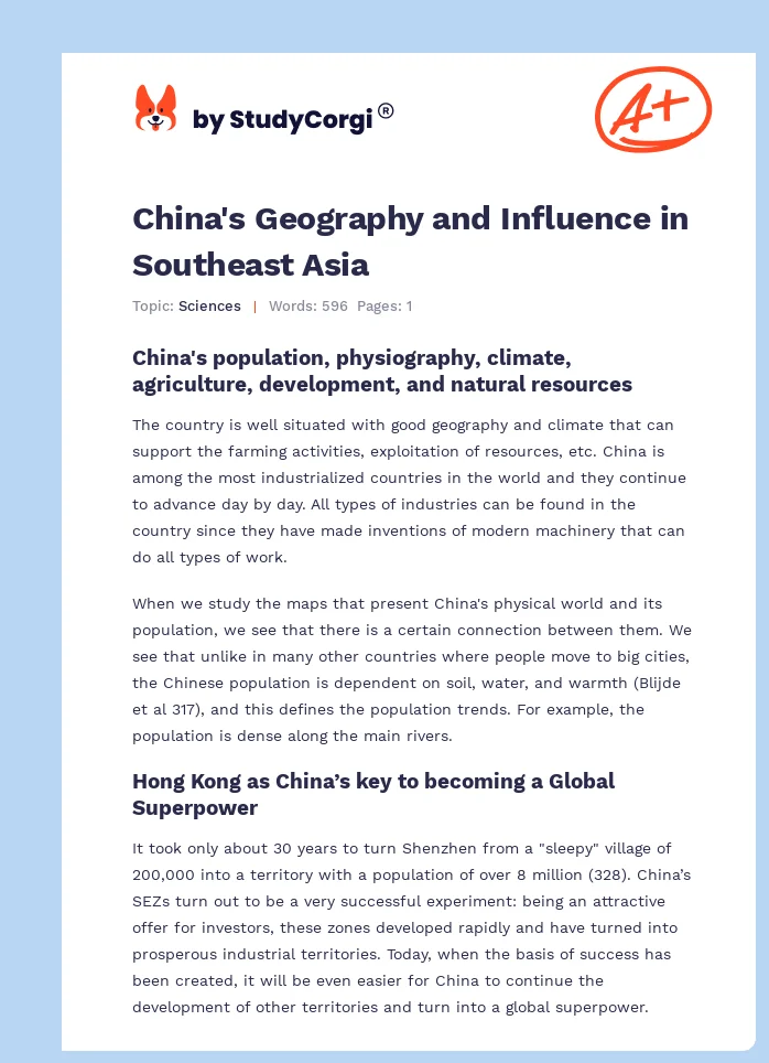 China's Geography and Influence in Southeast Asia. Page 1