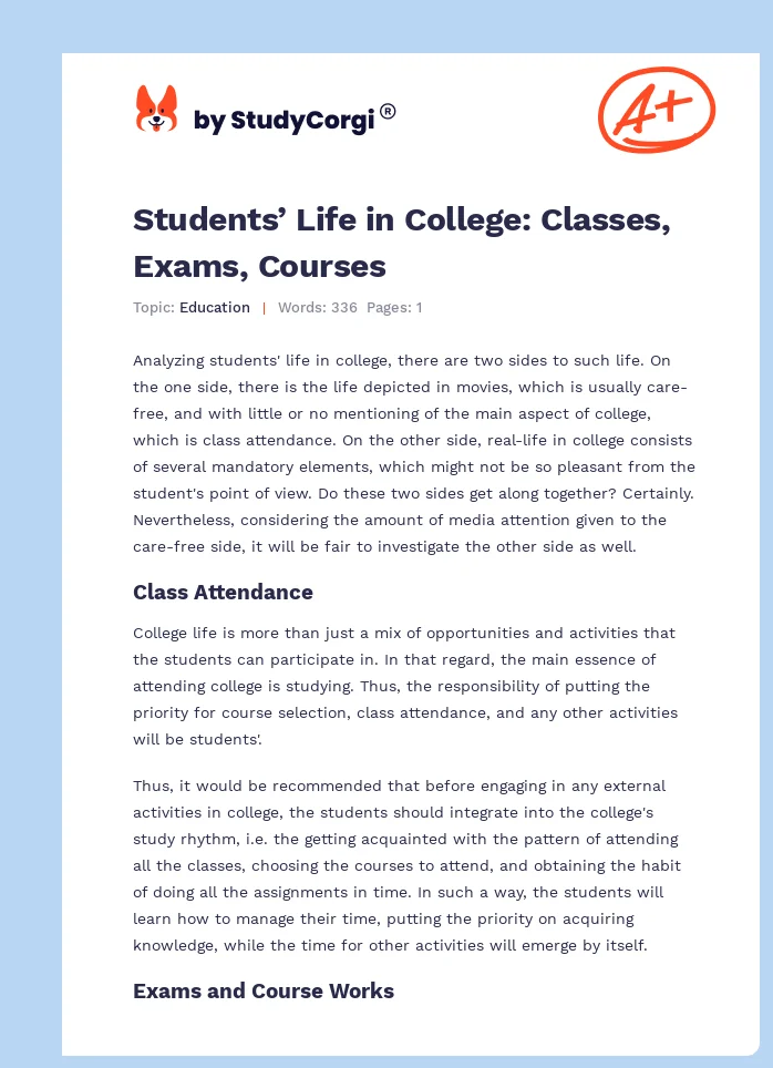 Students’ Life in College: Classes, Exams, Courses. Page 1