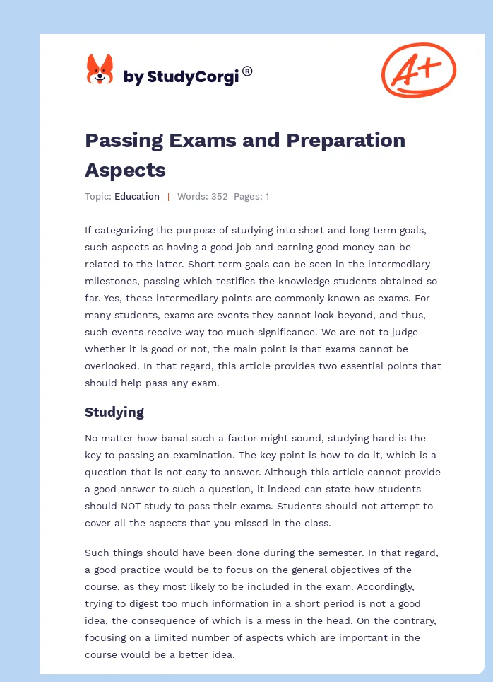Passing Exams and Preparation Aspects. Page 1