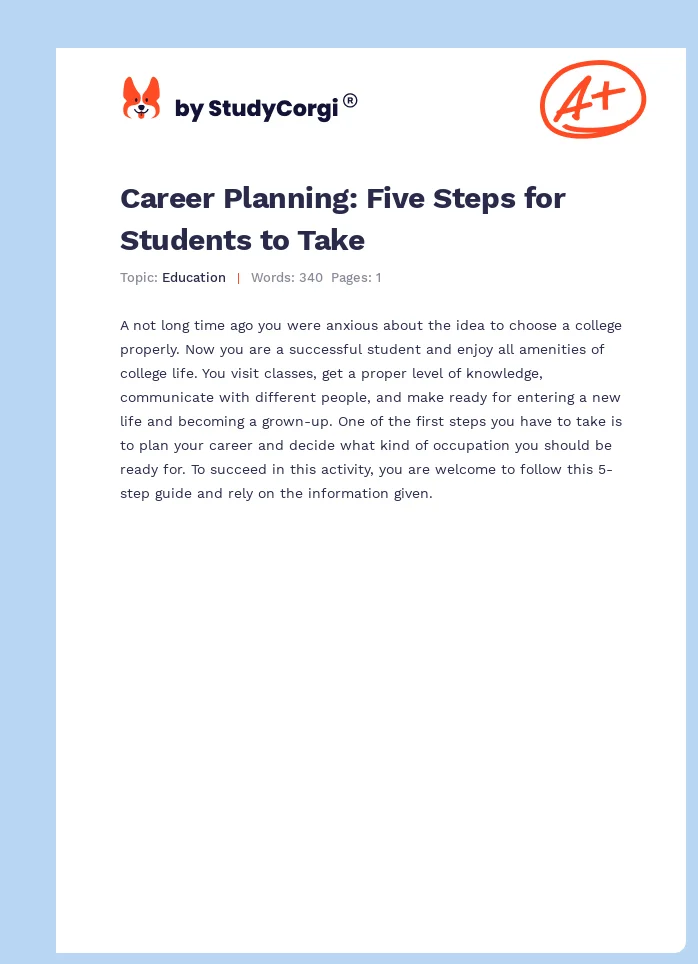 Career Planning: Five Steps for Students to Take. Page 1