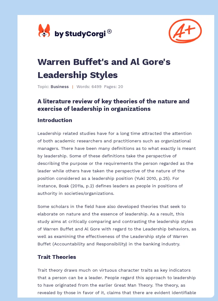 Warren Buffet's and Al Gore's Leadership Styles. Page 1