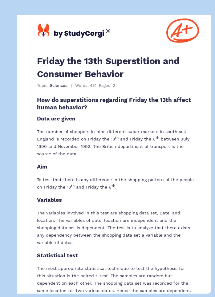 Friday the 13th Superstition and Consumer Behavior. Page 1