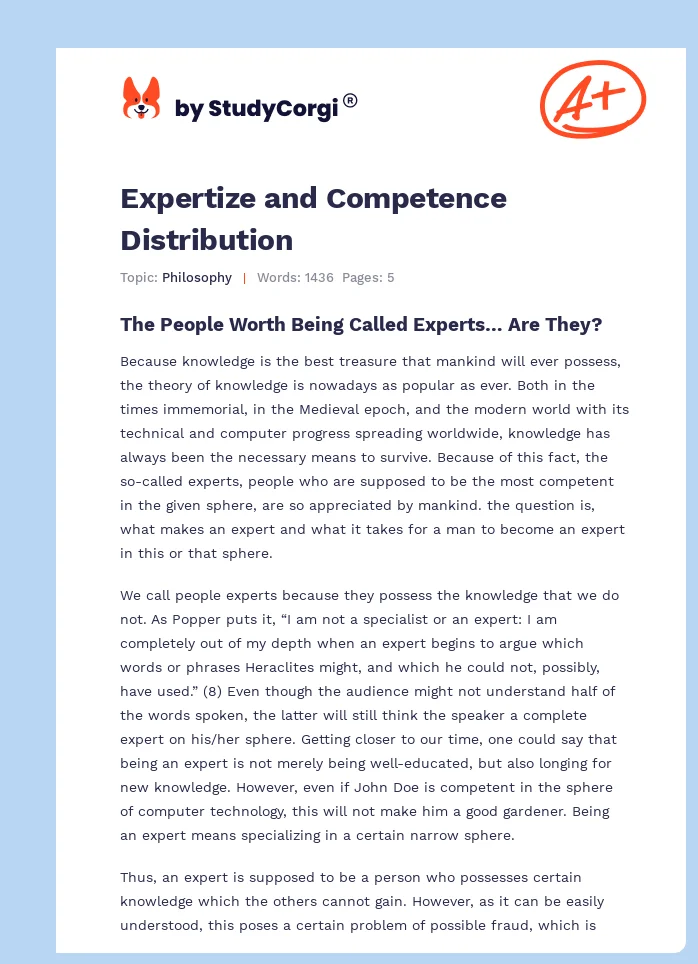 Expertize and Competence Distribution. Page 1