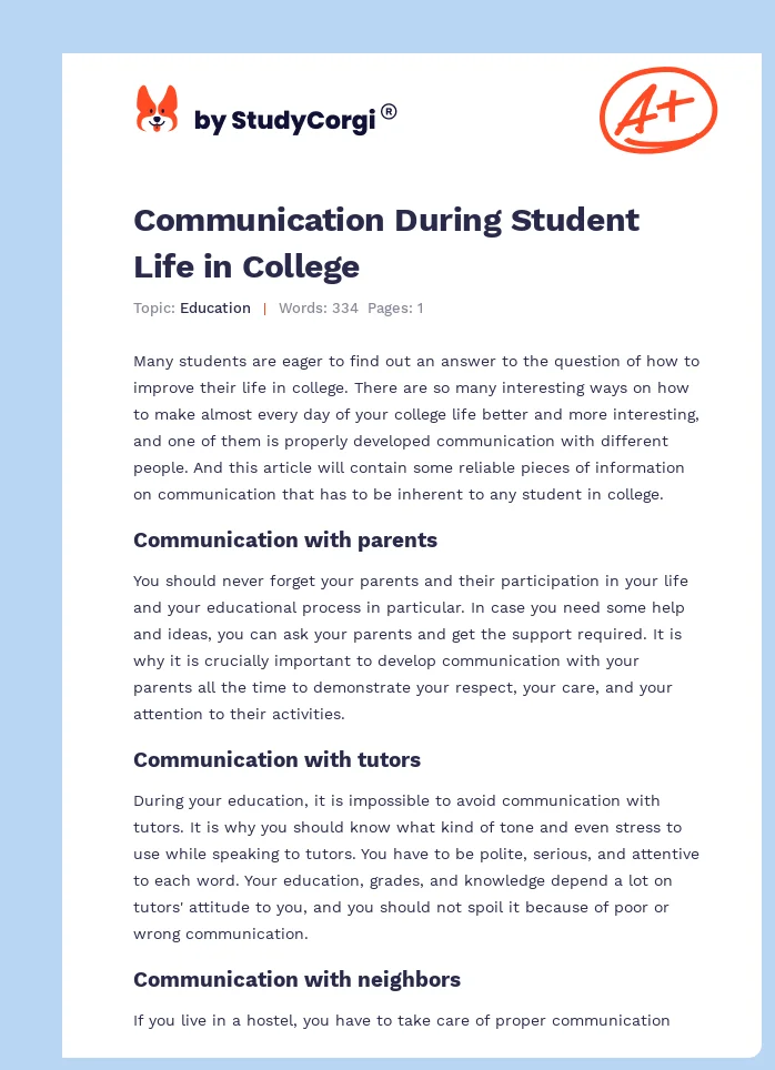 Communication During Student Life in College. Page 1