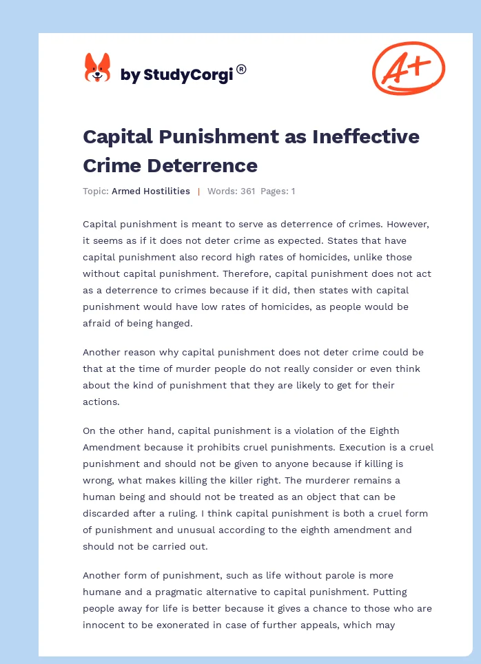 Capital Punishment as Ineffective Crime Deterrence. Page 1