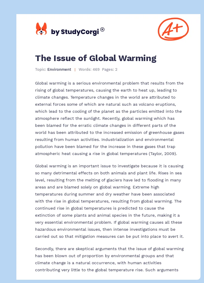 The Issue of Global Warming. Page 1