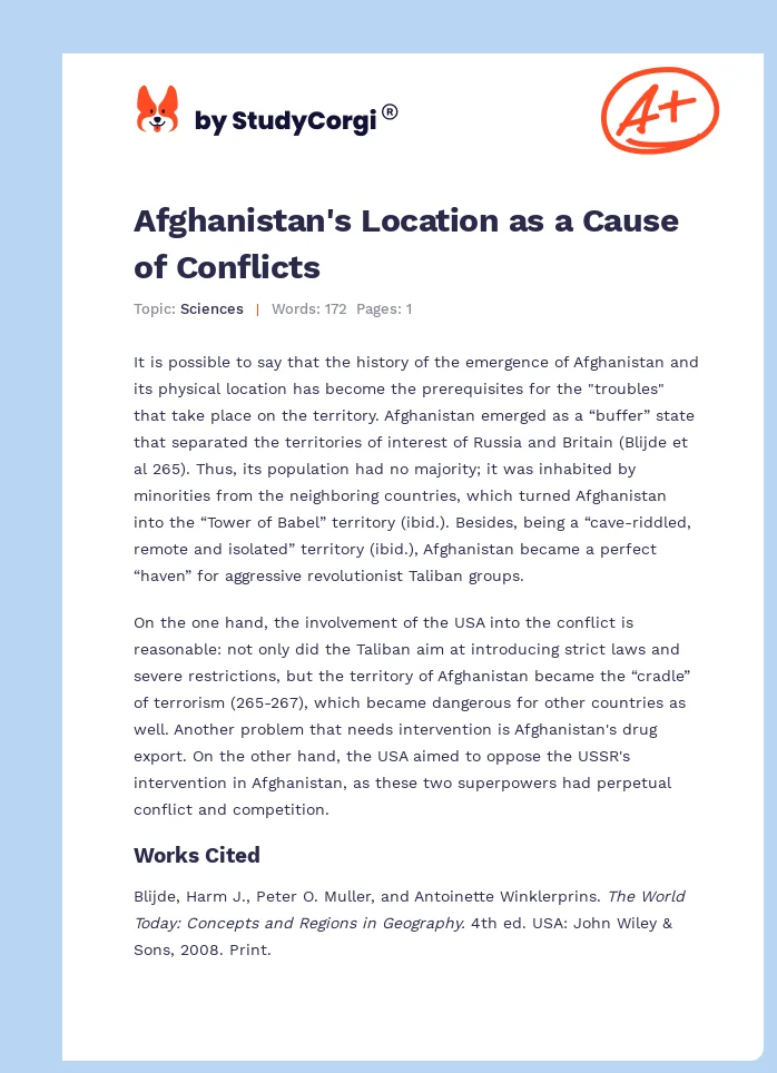 Afghanistan's Location as a Cause of Conflicts. Page 1