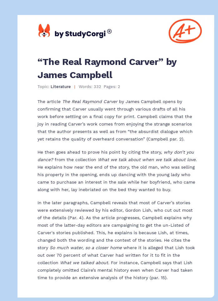 “The Real Raymond Carver” by James Campbell. Page 1
