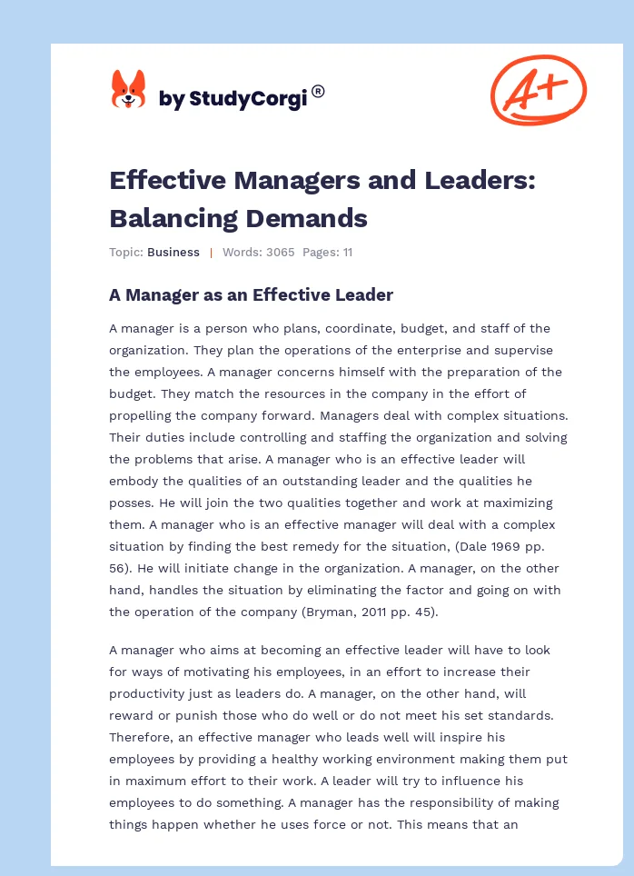 Effective Managers and Leaders: Balancing Demands. Page 1