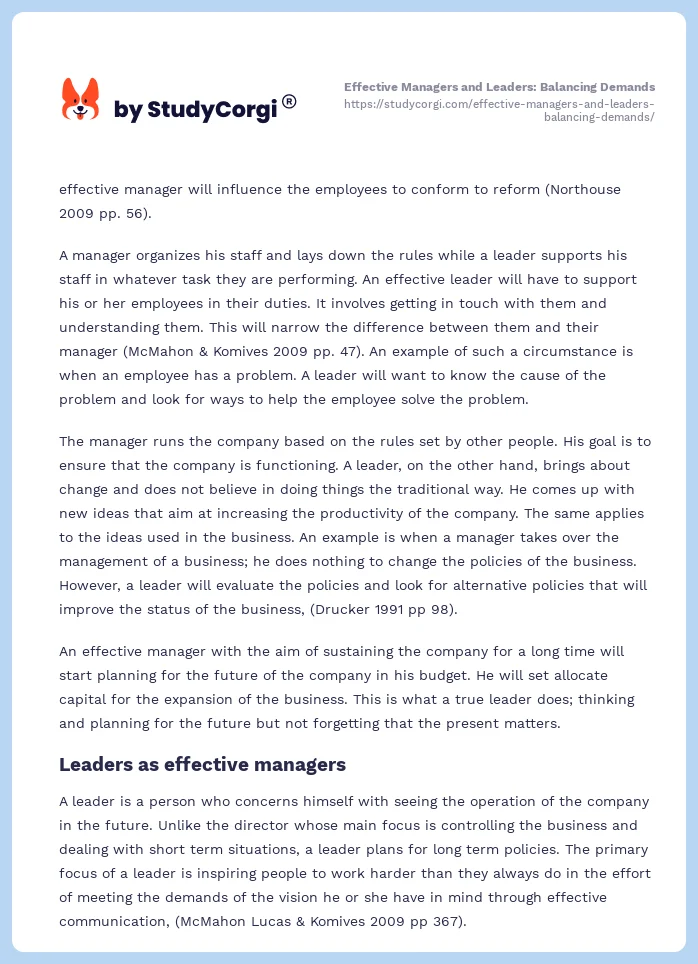 Effective Managers and Leaders: Balancing Demands. Page 2