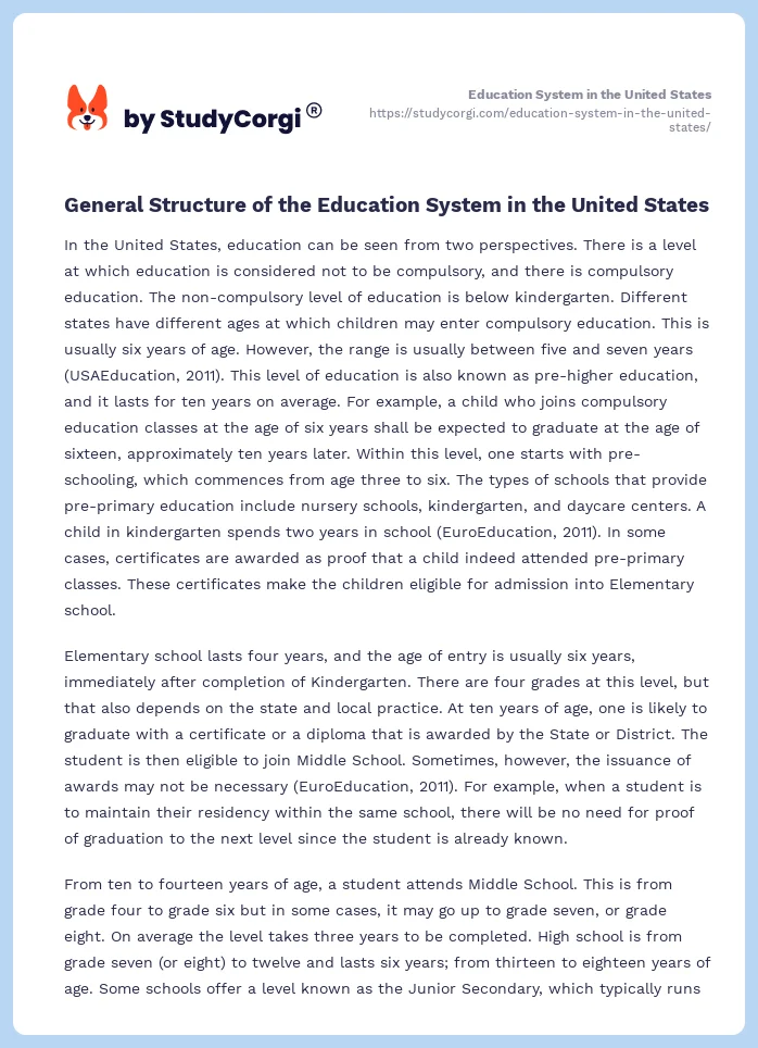 Education System in the United States. Page 2